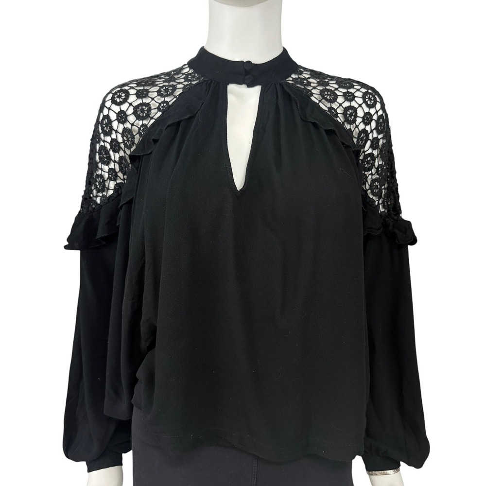 Free People Crochet Lace Ruffle Blouse Whimsigoth Dark Academia Romantic Boho S